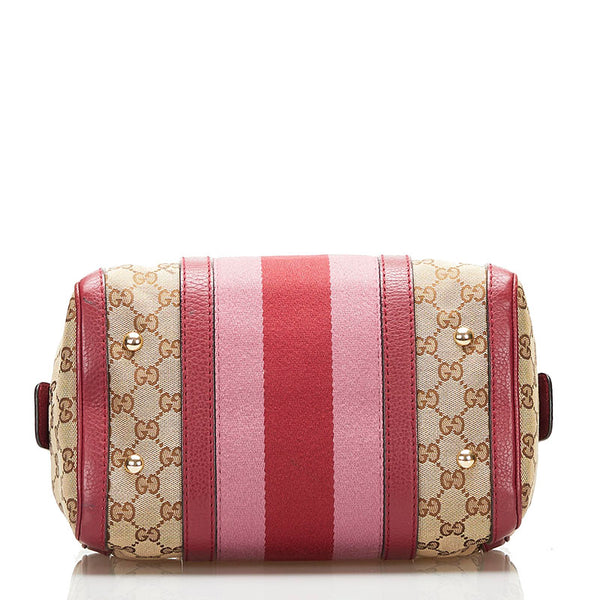 グッチ GGキャンバス ミニボストンバッグ ショルダーバッグ 2WAY 269876 レッド ベージュ キャンバス レザー レディース GUCCI 【中古】