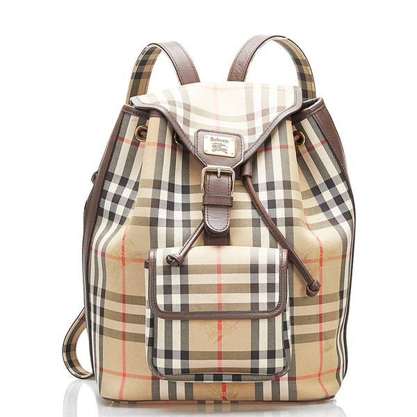 バーバリー ノバチェック シャドーホース リュック バックパック ベージュ　ブラウン キャンバス レザー レディース BURBERRY 【中古】