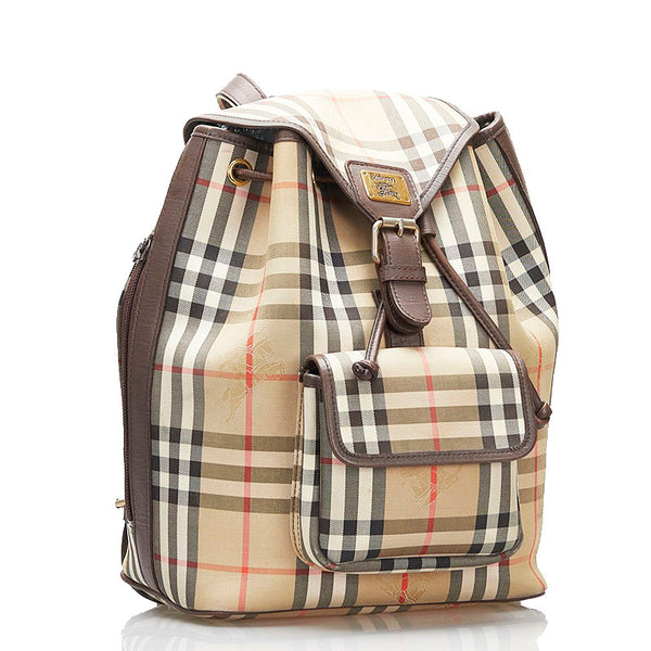 バーバリー ノバチェック シャドーホース リュック バックパック ベージュ　ブラウン キャンバス レザー レディース BURBERRY 【中古】