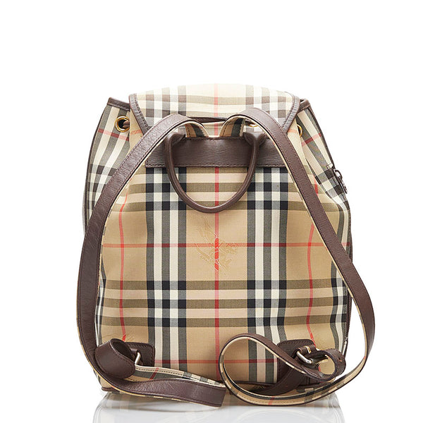 バーバリー ノバチェック シャドーホース リュック バックパック ベージュ　ブラウン キャンバス レザー レディース BURBERRY 【中古】