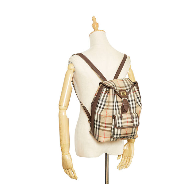 バーバリー ノバチェック シャドーホース リュック バックパック ベージュ　ブラウン キャンバス レザー レディース BURBERRY 【中古】