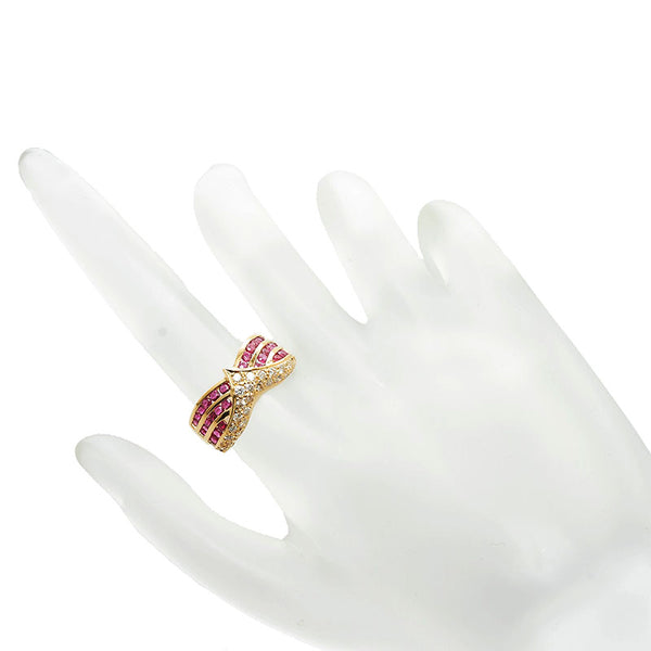 K18YG イエローゴールド ルビー0.99ct ダイヤ0.40ct リング 指輪 レディース 11号 【中古】