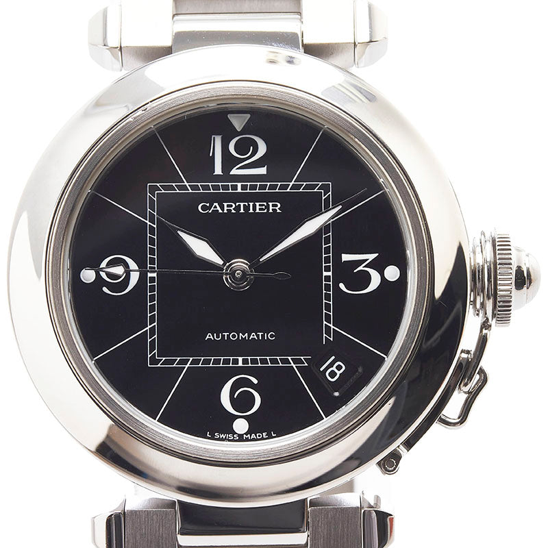 カルティエ パシャC デイト 腕時計 W31076M7 自動巻き(手巻付き) ブラック文字盤 ステンレススチール メンズ CARTIER 【中古】