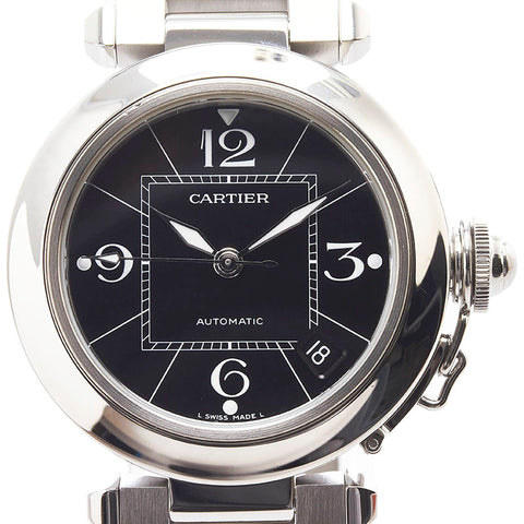 カルティエ パシャC デイト 腕時計 W31076M7 自動巻き(手巻付き) ブラック文字盤 ステンレススチール メンズ CARTIER 【中古】