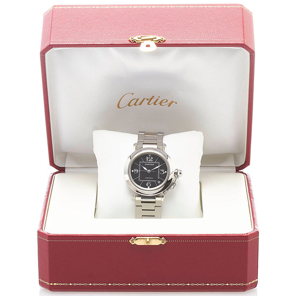 カルティエ パシャC デイト 腕時計 W31076M7 自動巻き(手巻付き) ブラック文字盤 ステンレススチール メンズ CARTIER 【中古】
