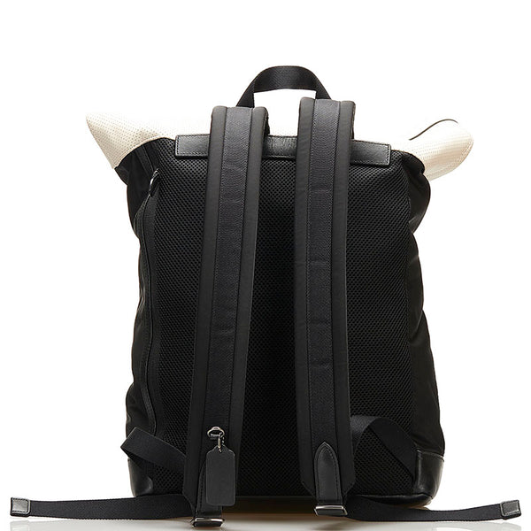 コーチ パンチング リュック バックパック F56662 ブラック アイボリー レザー レディース COACH 【中古】