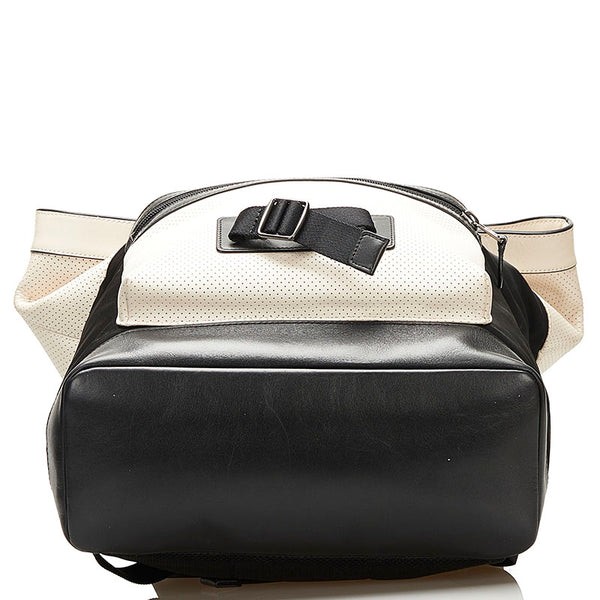 コーチ パンチング リュック バックパック F56662 ブラック アイボリー レザー レディース COACH 【中古】