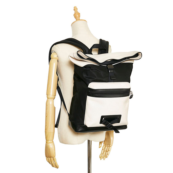 コーチ パンチング リュック バックパック F56662 ブラック アイボリー レザー レディース COACH 【中古】