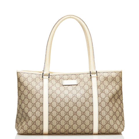 グッチ GGスプリーム トートバッグ ショルダーバッグ 114595 ベージュ アイボリー PVC レザー レディース GUCCI 【中古】