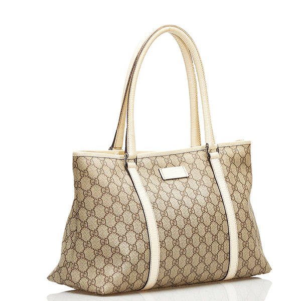 グッチ GGスプリーム トートバッグ ショルダーバッグ 114595 ベージュ アイボリー PVC レザー レディース GUCCI 【中古】