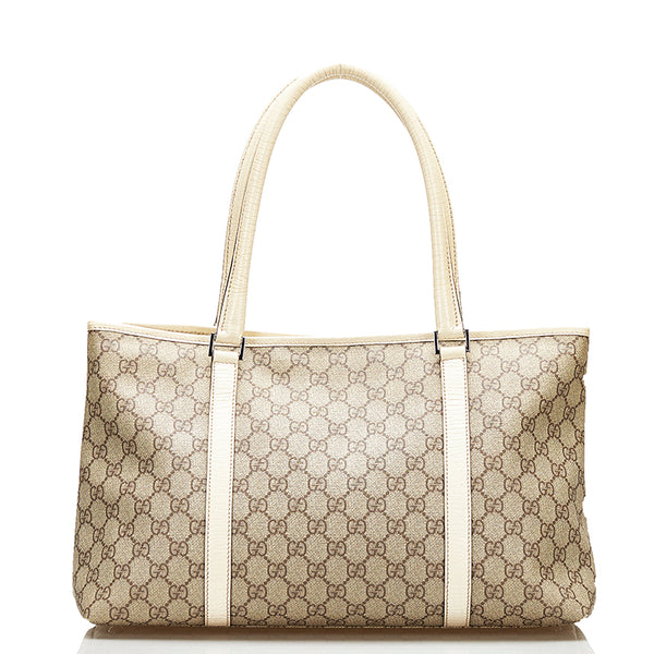 グッチ GGスプリーム トートバッグ ショルダーバッグ 114595 ベージュ アイボリー PVC レザー レディース GUCCI 【中古】