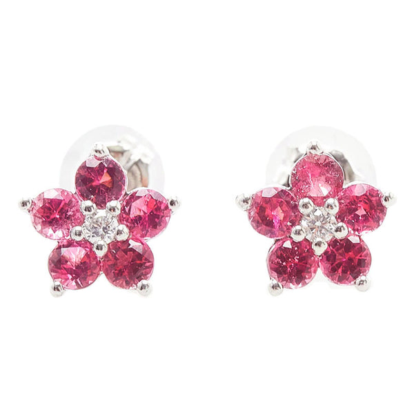 Pt900 プラチナ ピンクトルマリン0.74ct ダイヤ0.04ct フラワー ピアス レディース 【中古】