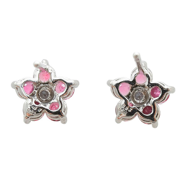 Pt900 プラチナ ピンクトルマリン0.74ct ダイヤ0.04ct フラワー ピアス レディース 【中古】