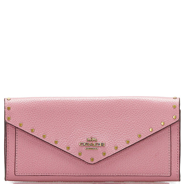 コーチ スタッズ 長財布 ピンク レザー レディース COACH 【中古】