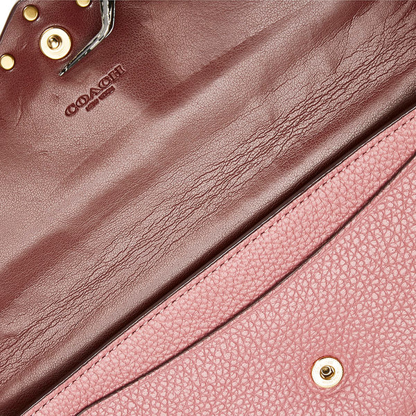 コーチ スタッズ 長財布 ピンク レザー レディース COACH 【中古】