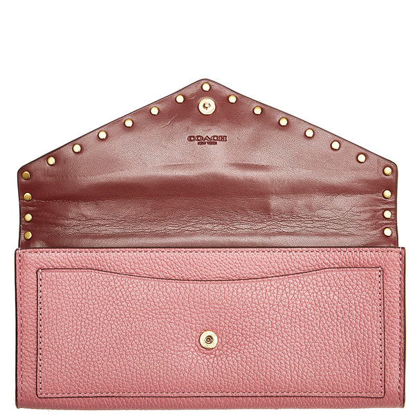 コーチ スタッズ 長財布 ピンク レザー レディース COACH 【中古】