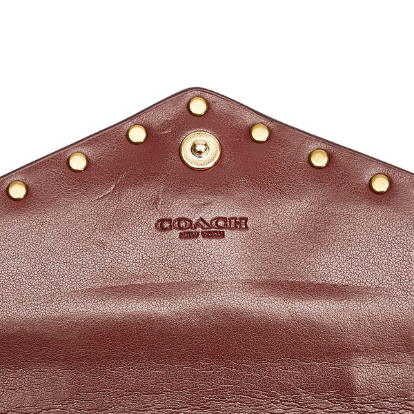 コーチ スタッズ 長財布 ピンク レザー レディース COACH 【中古】