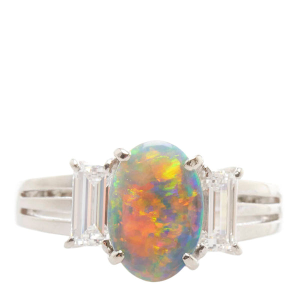 Pt900 プラチナ ブラックオパール1.27ct ダイヤ0.82ct カボションカット リング 指輪 レディース 10.5号 【中古】
