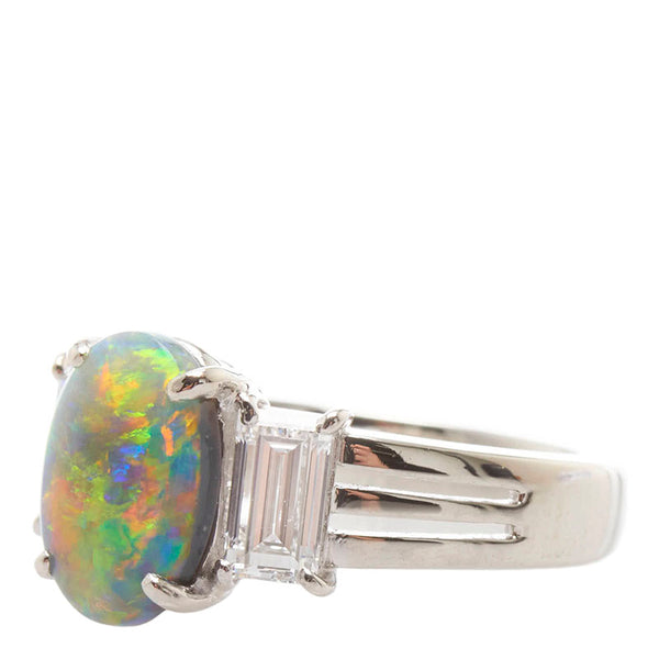 Pt900 プラチナ ブラックオパール1.27ct ダイヤ0.82ct カボションカット リング 指輪 レディース 10.5号 【中古】
