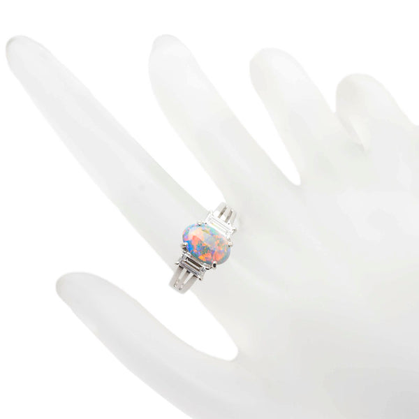Pt900 プラチナ ブラックオパール1.27ct ダイヤ0.82ct カボションカット リング 指輪 レディース 10.5号 【中古】