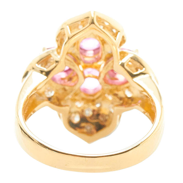 K18YG イエローゴールド ルビー1.73ct ダイヤ0.45ct フラワー リング 指輪 レディース 10号 【中古】
