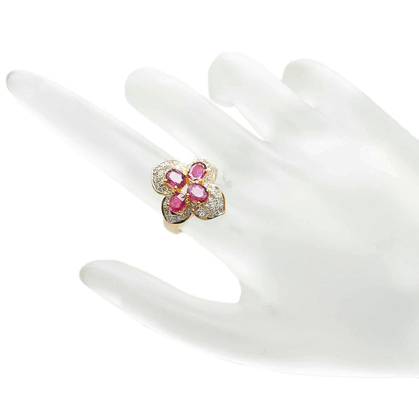 K18YG イエローゴールド ルビー1.73ct ダイヤ0.45ct フラワー リング 指輪 レディース 10号 【中古】