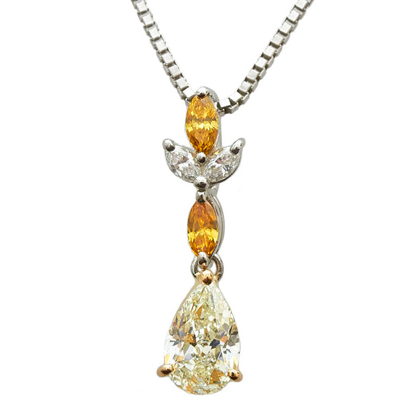 Pt900 プラチナ K18WG ホワイトゴールド ペアシェイプダイヤ1.008ct ダイヤ0.325ct ネックレス ペンダント レディース 【中古】