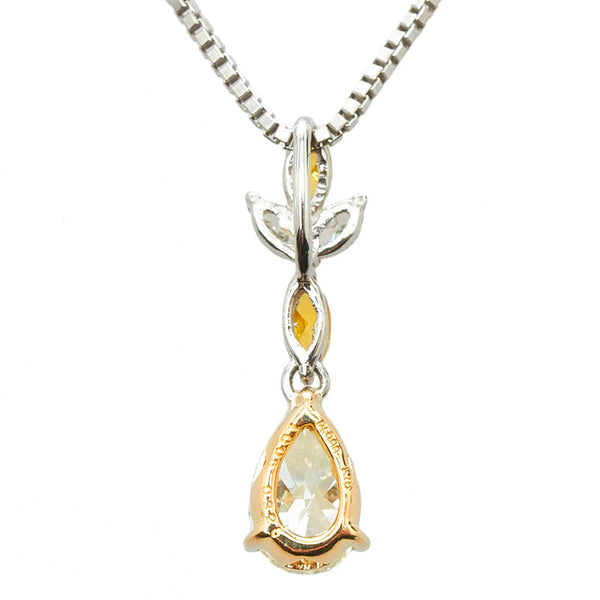 Pt900 プラチナ K18WG ホワイトゴールド ペアシェイプダイヤ1.008ct ダイヤ0.325ct ネックレス ペンダント レディース 【中古】