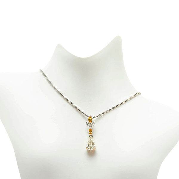 Pt900 プラチナ K18WG ホワイトゴールド ペアシェイプダイヤ1.008ct ダイヤ0.325ct ネックレス ペンダント レディース 【中古】