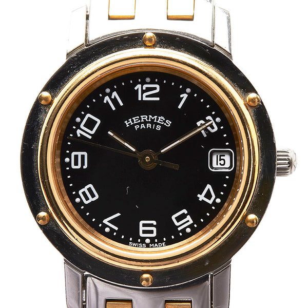 エルメス クリッパー 腕時計 CL4.220 クオーツ ブラック文字盤 ステンレススチール レディース HERMES 【中古】