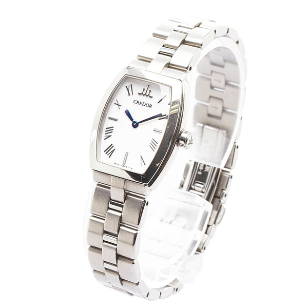セイコー クレドール アクア 腕時計 5A70-0AE0 クオーツ ホワイト文字盤 ステンレススチール レディース SEIKO 【中古】
