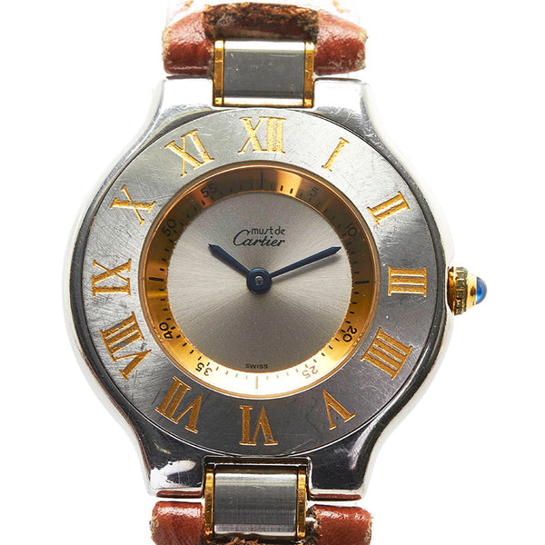 カルティエ マスト21 ヴァンティアン ベルト（社外品） 腕時計 W10073R6 クオーツ シルバー文字盤 ステンレススチール レザー レディース CARTIER 【中古】