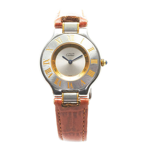 カルティエ マスト21 ヴァンティアン ベルト（社外品） 腕時計 W10073R6 クオーツ シルバー文字盤 ステンレススチール レザー レディース CARTIER 【中古】