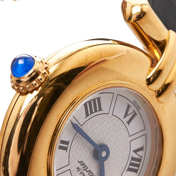 カルティエ マストコリゼ  ヴェルメイユ 腕時計 クオーツ アイボリー文字盤 SV925 シルバー レザー レディース CARTIER 【中古】