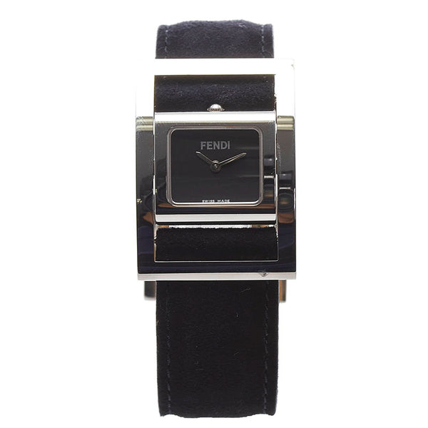 フェンディ 腕時計 5000L クオーツ ブラック文字盤 ステンレススチール スウェード レザー レディース FENDI 【中古】