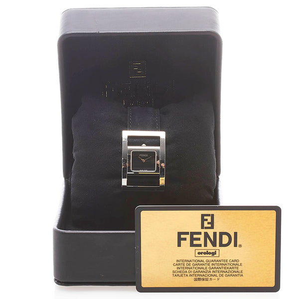 フェンディ 腕時計 5000L クオーツ ブラック文字盤 ステンレススチール スウェード レザー レディース FENDI 【中古】