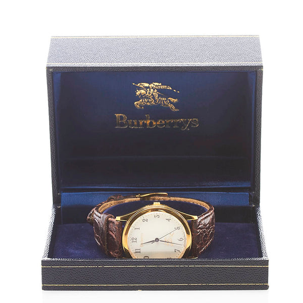 バーバリー 腕時計 クオーツ アイボリー文字盤 レザー メンズ BURBERRY 【中古】