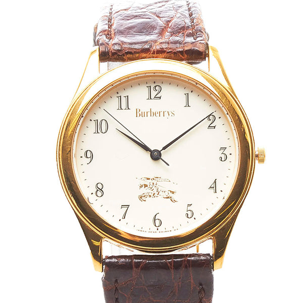 バーバリー 腕時計 クオーツ アイボリー文字盤 レザー メンズ BURBERRY 【中古】