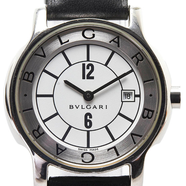 ブルガリ ソロテンポ 腕時計 ST29S クオーツ ホワイト文字盤 ステンレススチール レザーベルト レディース BVLGARI 【中古】
