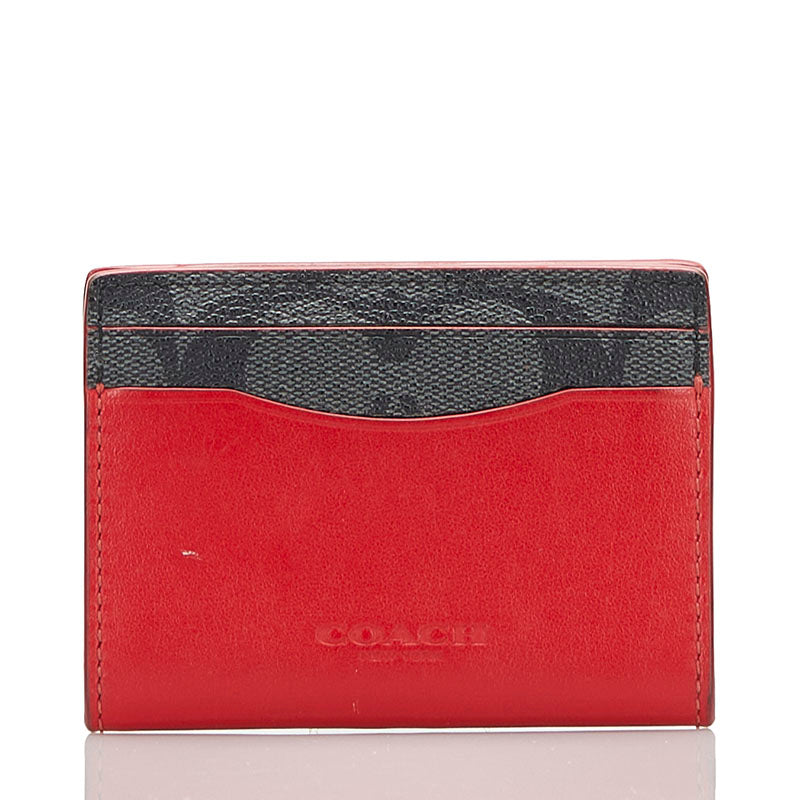 コーチ シグネチャー 2つ折り カードケース F87843 レッド グレー PVC レザー レディース COACH 【中古】