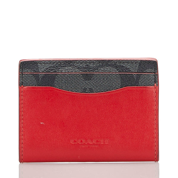 コーチ シグネチャー 2つ折り カードケース F87843 レッド グレー PVC レザー レディース COACH 【中古】