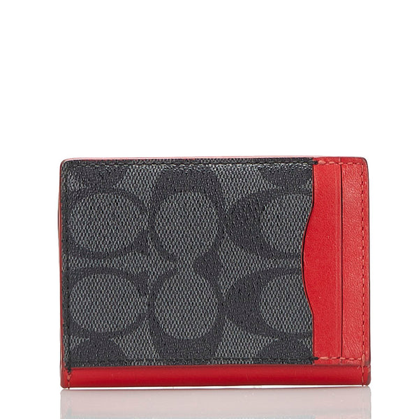 コーチ シグネチャー 2つ折り カードケース F87843 レッド グレー PVC レザー レディース COACH 【中古】