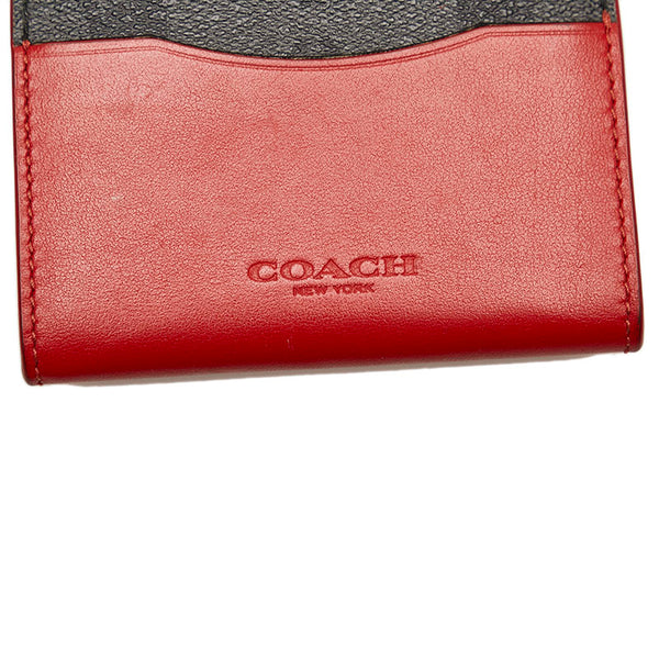 コーチ シグネチャー 2つ折り カードケース F87843 レッド グレー PVC レザー レディース COACH 【中古】