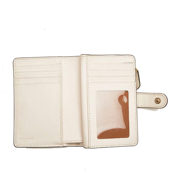 コーチ スタッズ フラワー 二つ折り財布 ホワイト レザー レディース COACH 【中古】