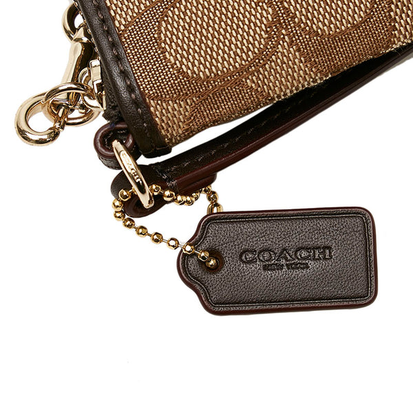 コーチ シグネチャー ポーチ F53536 ベージュ ブラウン キャンバス レザー レディース COACH 【中古】