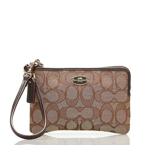 コーチ シグネチャー ポーチ F53536 ベージュ ブラウン キャンバス レザー レディース COACH 【中古】