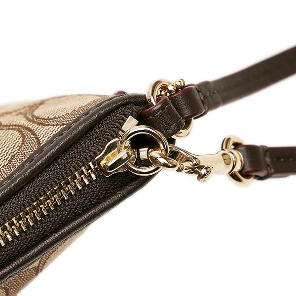 コーチ シグネチャー ポーチ F53536 ベージュ ブラウン キャンバス レザー レディース COACH 【中古】