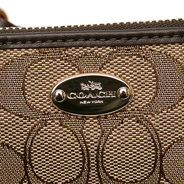 コーチ シグネチャー ポーチ F53536 ベージュ ブラウン キャンバス レザー レディース COACH 【中古】