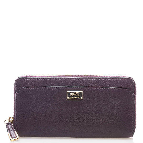 コーチ ラウンドファスナー 長財布 パープル レザー レディース COACH 【中古】