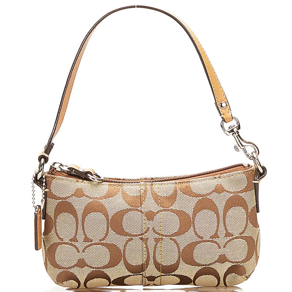 コーチ シグネチャー ポーチ ミニハンドバッグ ベージュ キャンバス レザー レディース COACH 【中古】